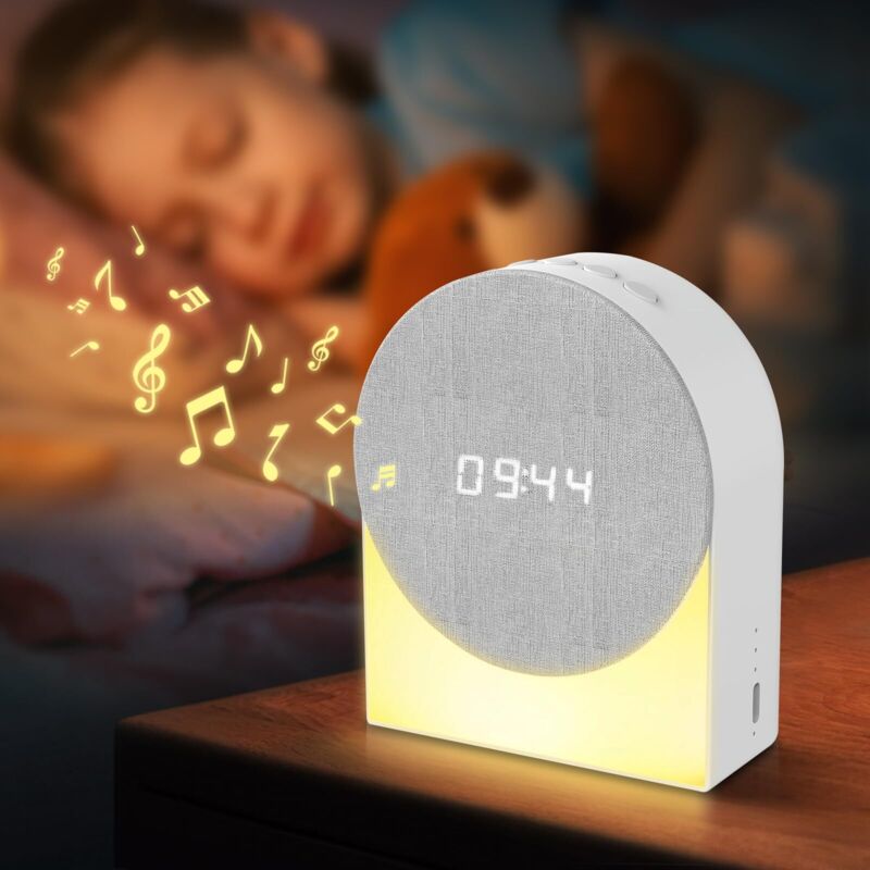 1-in-1 Digitaler Wecker + Weißes Rauschen + Bluetooth-Lautsprecher + Baby-Nachtlicht, Bluetooth-Lautsprecher-Wecker-Nachttischlampe, wiederaufladbar,