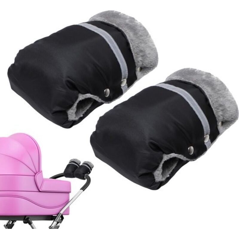 1 Paar warme schwarze Kinderwagenhandschuhe, leichte Kinderwagenfäustlinge, Handwärmer, warme Fäustlinge für Kinderwagen, Golf, Buggys und Autositze