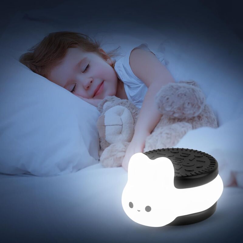 Kcvv - 1 Packung LED-Nachtlicht für Kinder, Oreo-Keks-Häschen-Nachtlicht für Kinder, Silikon-Nachtlicht für Kinder, LED-Nachttischlampe für Babys,