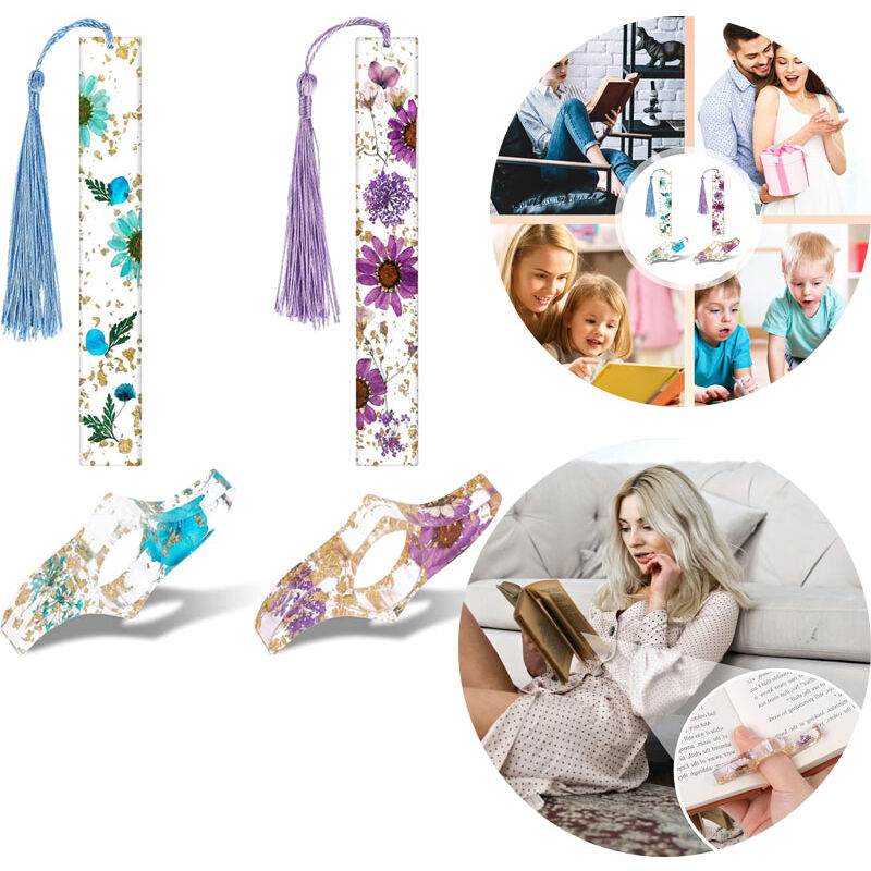 1 Pieces Dried Flower Resin Bookmarks, Buch Zubehör Transparent Floral Book Page Holder and Book Mark Set Handmade Bookmark Buch Seitenhalter with