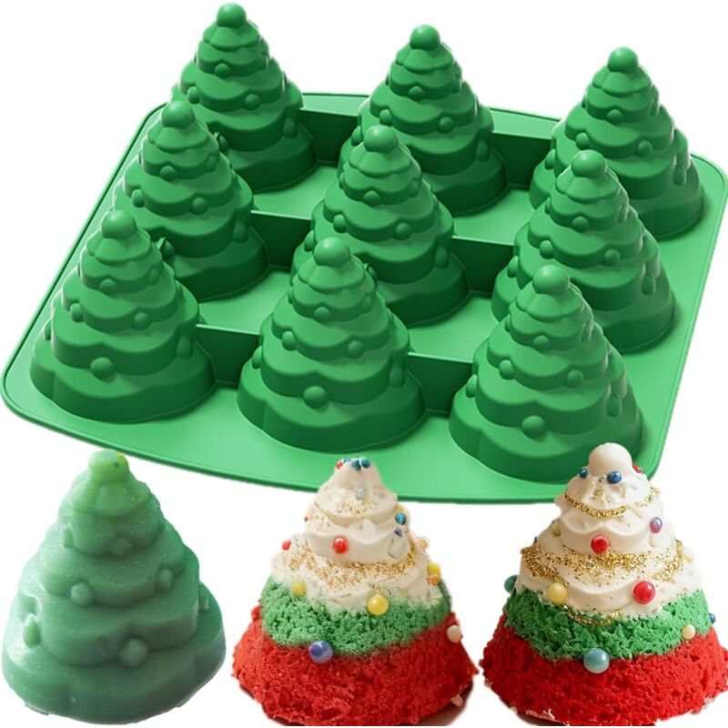 1 Stück 3D-Weihnachtsbaum-Silikonform, DIY-Weihnachtsbaum-Bratpfannen-Silikonform, Weihnachtskuchenform, für Mousse-Kuchen, Muffins, Eiswürfel,