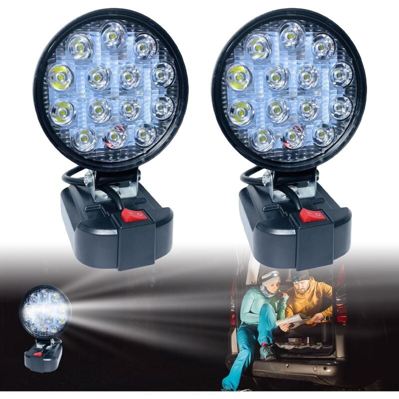 Coocheer - 2 Stück Akku Lampe für Makita 18v, led Arbeitsleuchte Akku led Strahler Tragbares Flutlichter Baustellen Lampe Taschenlampe Scheinwerfer