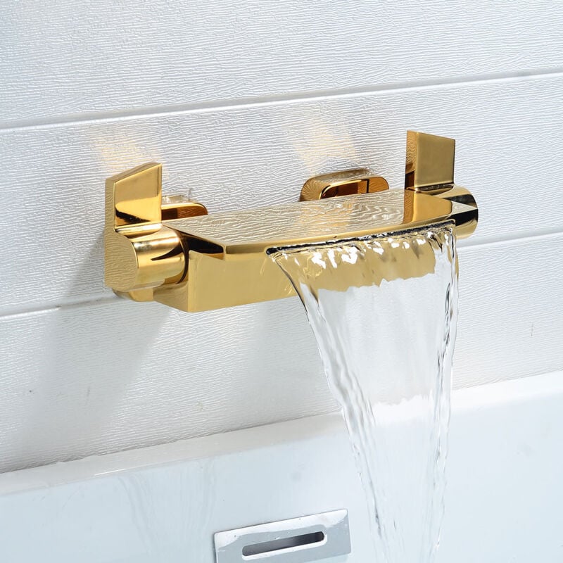 1 stück Kupfer Gold Einzigen Griff Wand Montiert Bad Wasserhahn Seite Montieren Badewanne Wasserhahn Wasserfall Badewanne Mischbatterie