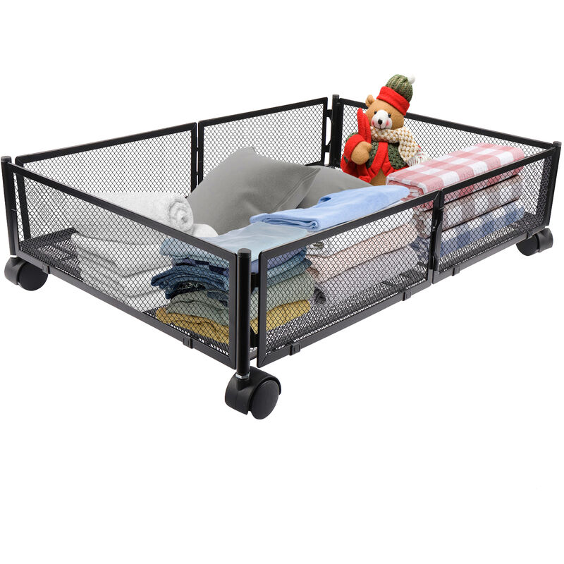 1 Stück Unterbett Aufbewahrungsbox mit Rollen,Faltbare,für Kleidung Bettwäsche Bücher Spielzeug,Schwarz