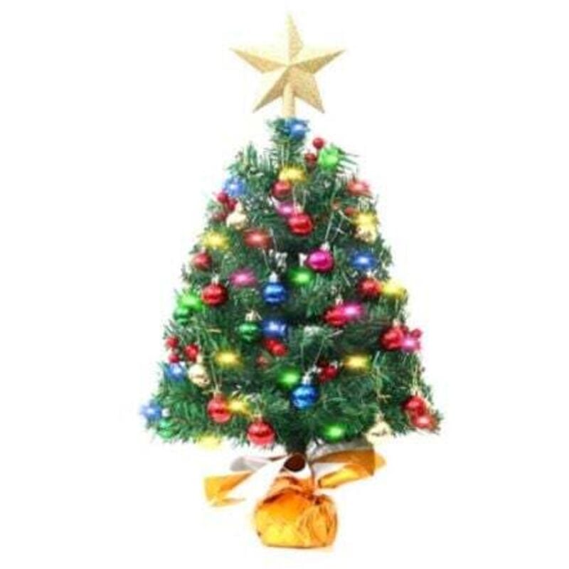 1 x mehrfarbiger künstlicher Mini-Weihnachtsbaum, Mini-Weihnachtsbaum mit LED-Lichterkette und Ornamenten, kleiner geschmückter Weihnachtsbaum,