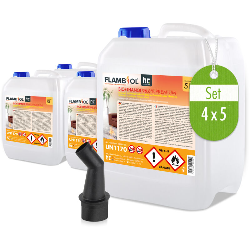 Höfer Chemie Gmbh - 4x 5L flambiol® Bioethanol 96,6% Premium für Kamine & Ethanol-Brenner