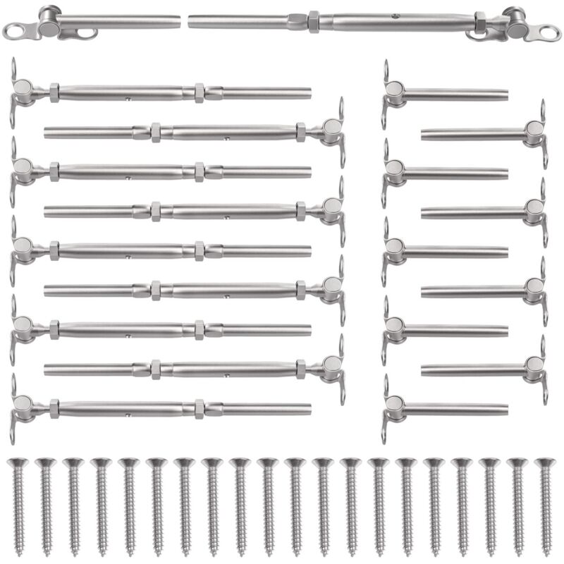 10 Paar 3/16-Zoll-Geländerkabel-Set, T316 Edelstahl, 3/16-Zoll-Geländerbeschläge mit einstellbarem Winkel, für 2 x 2 Zoll, 4 x 4 Zoll Holzpfosten,