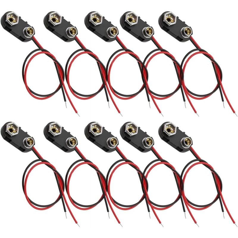10 Pcs 9V Batterieclip Batterie Anschluss Kabel 9V Batterie Clip Anschluss mit 15cm Anschlusskabel Batterie Snap Anschluss I-Typ Batterie Clip für 9
