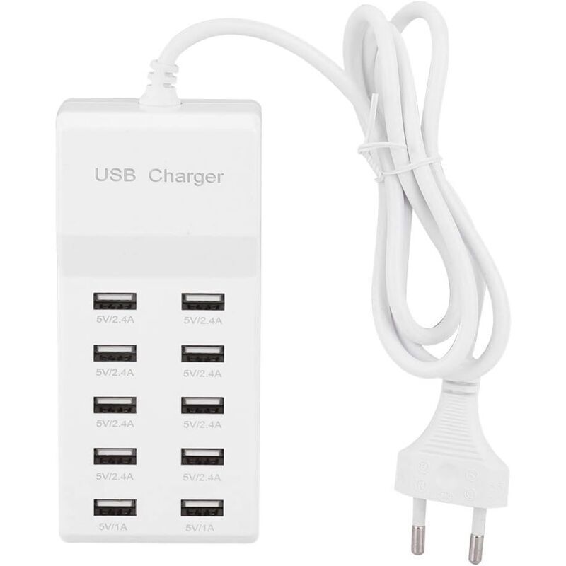 10-Port-USB-Ladegerät, intelligentes Schnellladegerät für Mobiltelefone, Tablets, Headsets, mit intelligenter Identifikationstechnologie, weiß, fürs