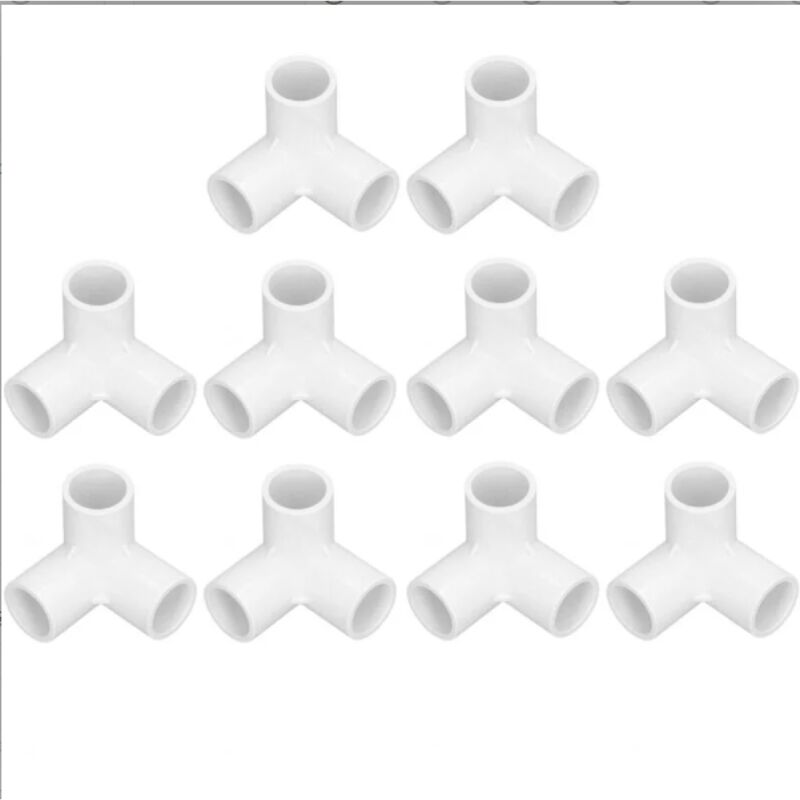 10 PVC-Rohrverbinder mit 3 Wegen, 3-Wege-Bogen, Kunststoff-PVC-Rohrverbinder, T-Stück mit rechtwinkligem Anschluss, Innendurchmesser 20 mm (weiß)