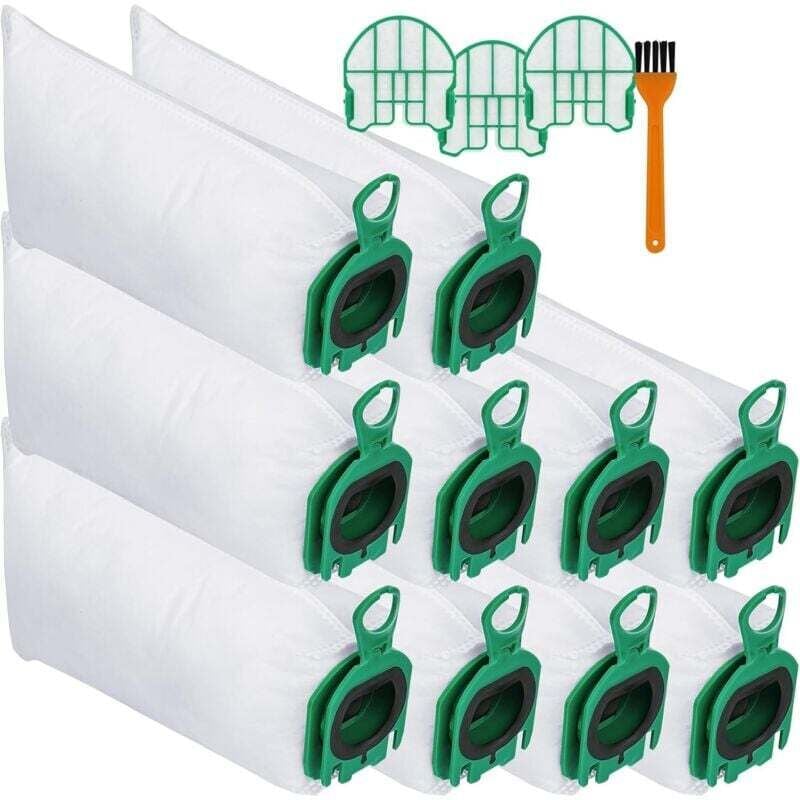 10 sacchetti per aspirapolvere Vorwerk Kobold VB100 con 3 filtri motore + 1 spazzola di pulizia, kit di sacchetti per aspirapolvere di ricambio