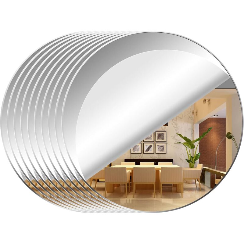 10 selbstklebende Wandspiegel zur Dekoration des Wohnzimmers, Acryl, runde Spiegelplatte, flexible Klebe-Wandspiegel, dekorativer Spiegel für