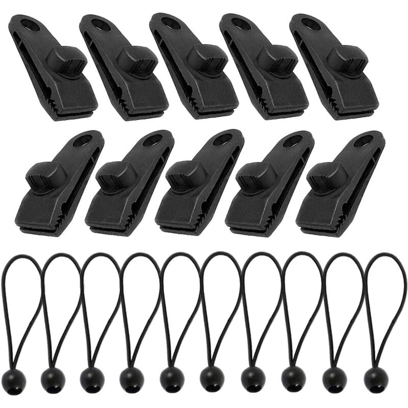 10 Sets , Planenklammern, Tarp Clips mit Spanngummis, Planenbefestigung Set für Outdoor Markisen, Camping, Wohnwagen, Vordächer, Banner