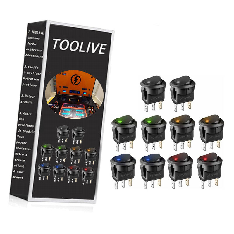 10 Stück 12-V-Schalter, runder Mini-Wippschalter, 5-farbiges LED-Licht, 12 V, 20 A DC, 3-polig, Ein-Aus-Schalter für Kraftfahrzeuge, Boote,