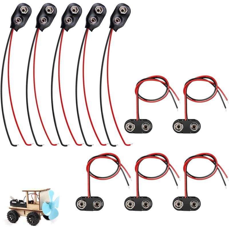Bluedeer - 10 Stück 9V Batterie-Schnappverbinder, 9V Batterie Clip Anschluss mit 15cm Anschlusskabel, Batterie Snap Anschluss,