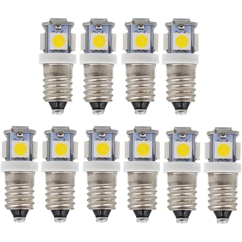 Aougo - 10 Stück E10 12 v kaltweiße LED-Lampen 5 smd 0,5 w 50 lm Lampe (warmweiß)
