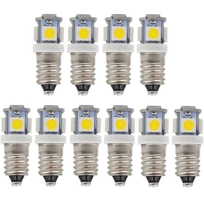 10 Stück E10 12V Kaltweiße LED-Lampen 5SMD 0,5W 50LM (Warmweiß)