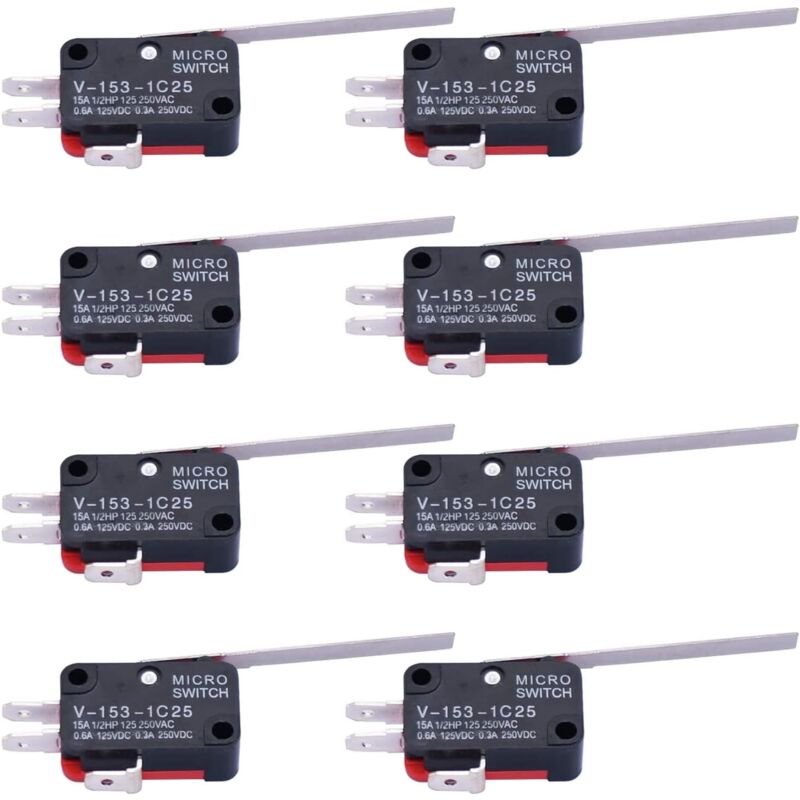 Gotrays - 10 stücke Mikroschalter Lange Gerade Scharnierhebel Arm spdt Snap Action Endschalter für Arduino V-153-1C25