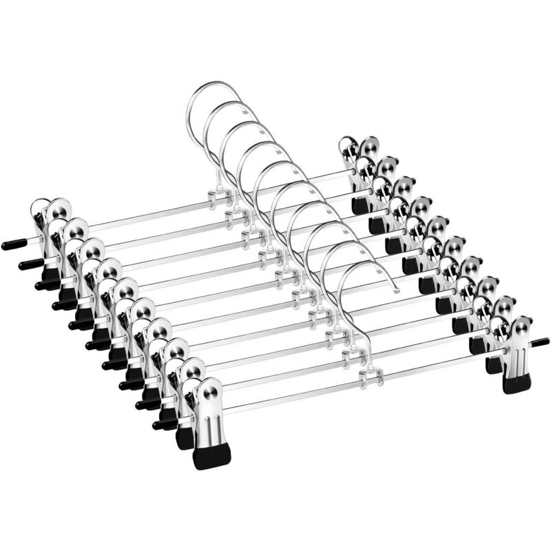 10 Stück Hosenbügel aus Metall mit zwei rutschfesten Clips, 360° drehbarer Haken, für Röcke und Socken, Hosenträgeroberteile