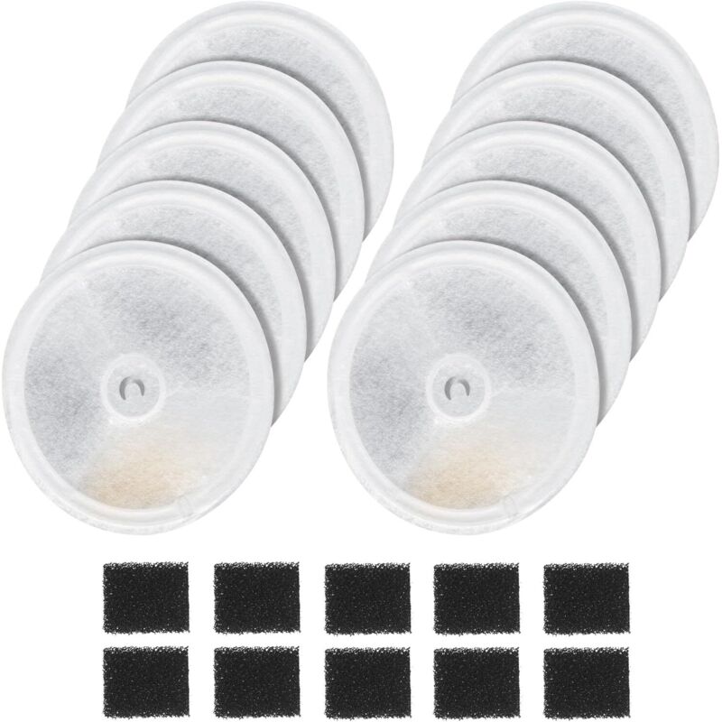 10 Stück Katzenbrunnen Filter und 10 Stück Pumpe Schwamm, Verbessert Filter Units 3.0 mit Harz und Aktivkohle für 2L/1.8L Automatische intelligenter