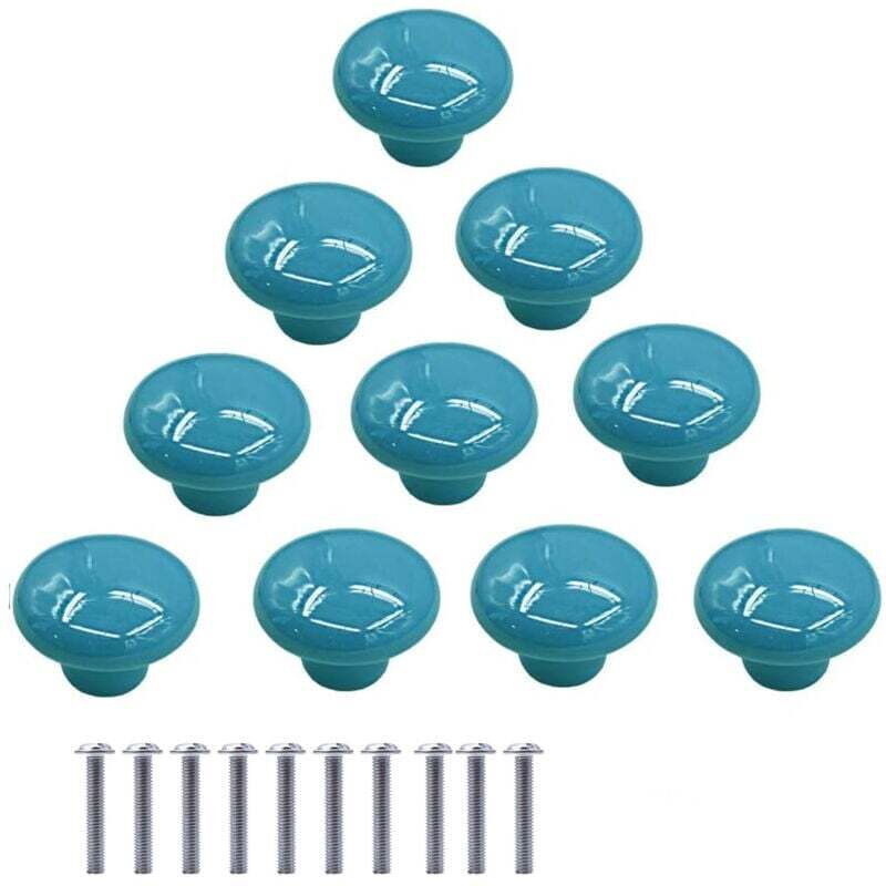 10 Stück Keramik-Möbelknöpfe, runde Keramik-Schubladenknöpfe, Schrankgriffe für Küchen- und Bibliotheksschränke (Blau)