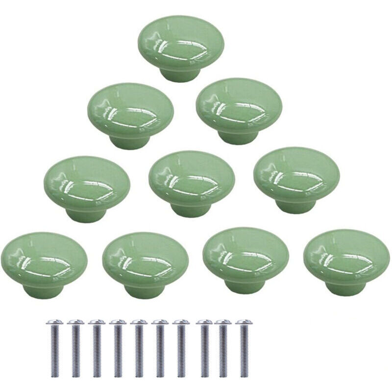 10 Stück Keramik-Möbelknöpfe, runde Keramik-Schubladenknöpfe, Schrankgriffe für Küchen- und Bibliotheksschränke (Grün)