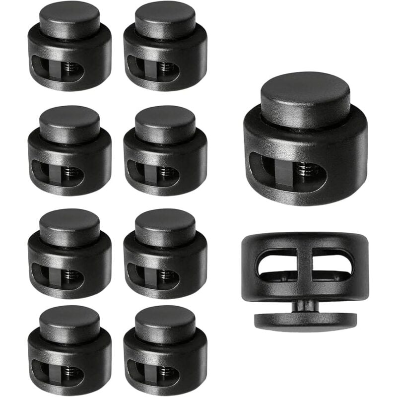 Bluedeer - 10 Stück Kordelstopper 2 Loch, Kordelklemme 2 Loch aus Kunststoff Schwarz Schnurstopper für bis ø 5 mm Kordeln für Seile Jacken