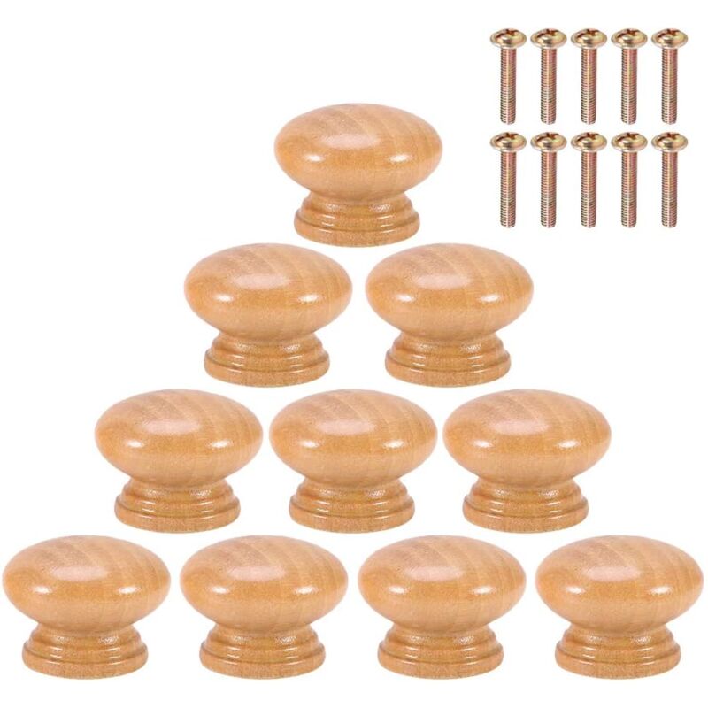 10 Stück Griffknöpfe aus natürlichem Holz, rund, Pilzform, für Schrank, Schrank, Griffe mit Schrauben, s/m/l (33 mm)