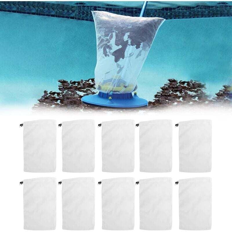 10 Stück Pool-Staubsauger-Ersatzbeutel, Pool-Staubsauger-Feinnetz mit Feststellseil, Pool-Staubsauger-Filterbeutel, Reinigungsbeutel