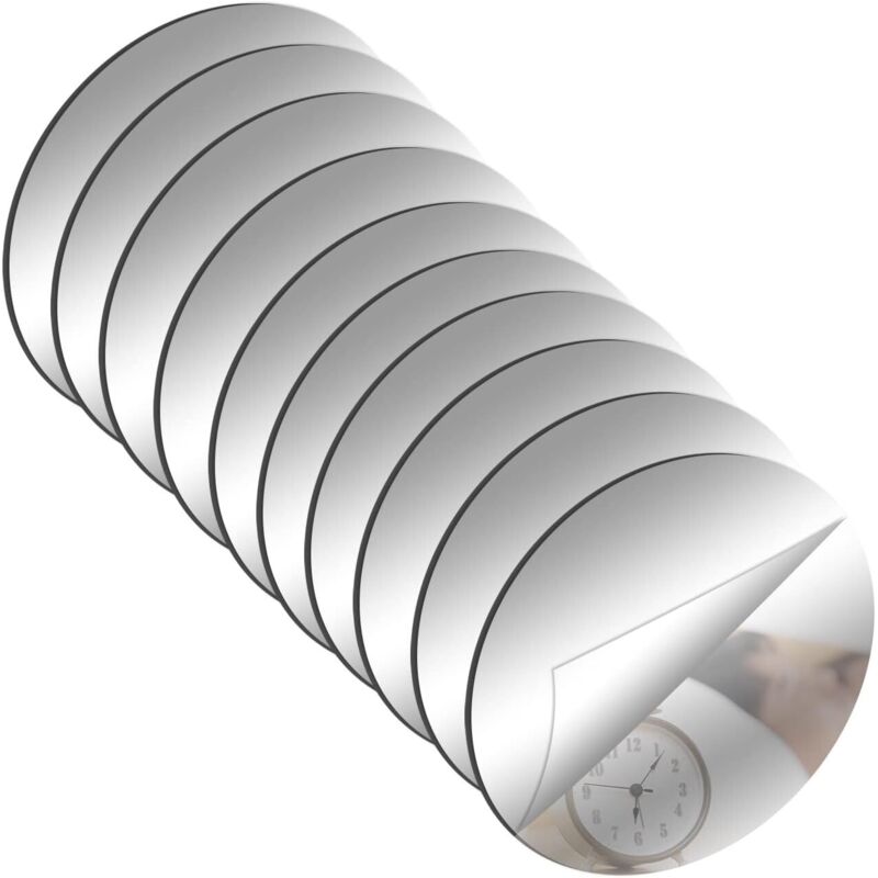 10 Stück runde Acryl-Wandspiegel (10 cm Durchmesser) mit Selbstklebefolie, abnehmbare Klebefläche, runder Wandspiegel für Wohnzimmer, Schlafzimmer,
