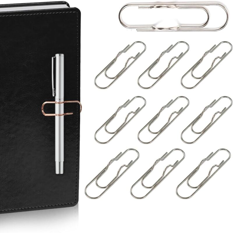 Bluedeer - 10 Stück Stifthalter Notizbuch Metall, 1,8 x 7 cm Stift Clip für Notizbuch Bücher Journal Klemmbrett, Büroklammern Groß für Fast Jede