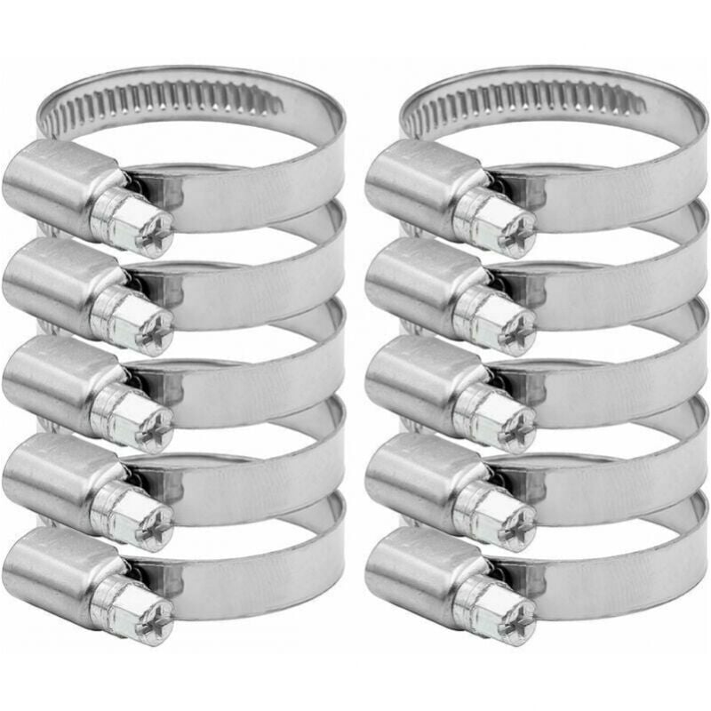 Cyslmuk - 10 Stück verstellbare Schlauchschellen, 27–51 mm, 304 Edelstahl-Sortiment, Rohrschellen, Clips für Familien-Wasserrohre, Heimgas, Autorohre