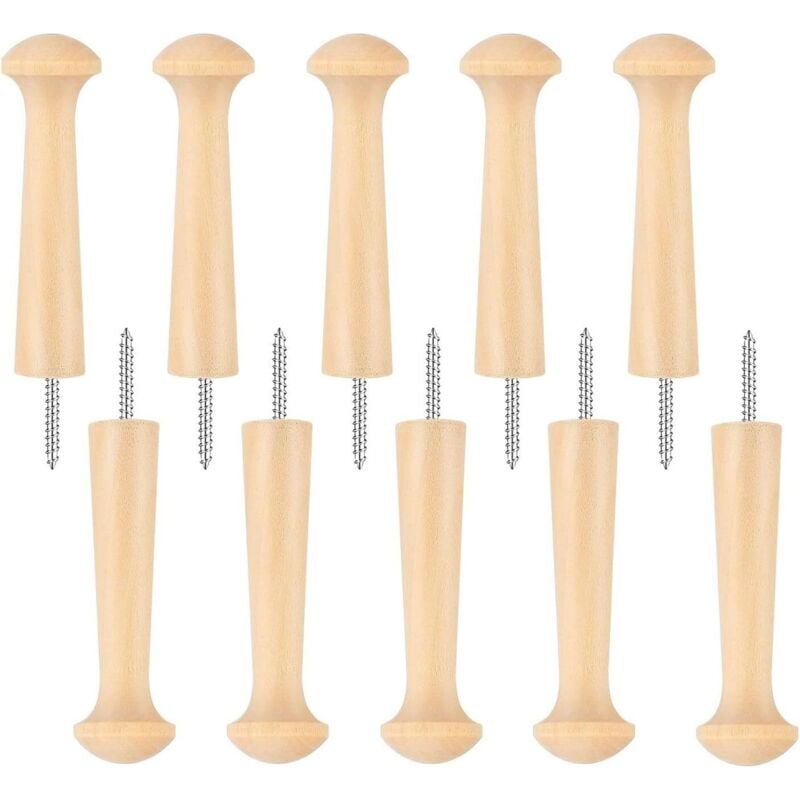 10 Stück Wandhaken aus Rohholz, DIY-Haken, lange Holzhaken zum Aufhängen von Kleidung, Hüten, Schlüsseln, Schals, Handtüchern, Kleidung für