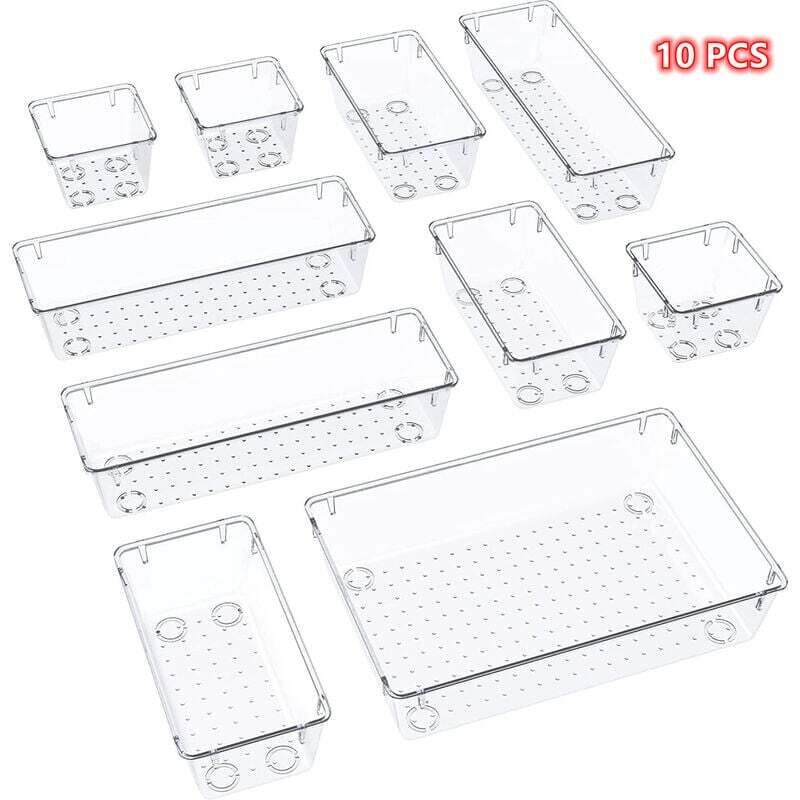 10-teiliger Schreibtischschubladen-Organizer in 3 Größen, Make-up-Aufbewahrungsschublade aus Kunststoff für Schreibwaren, Schmuck und anderes, im