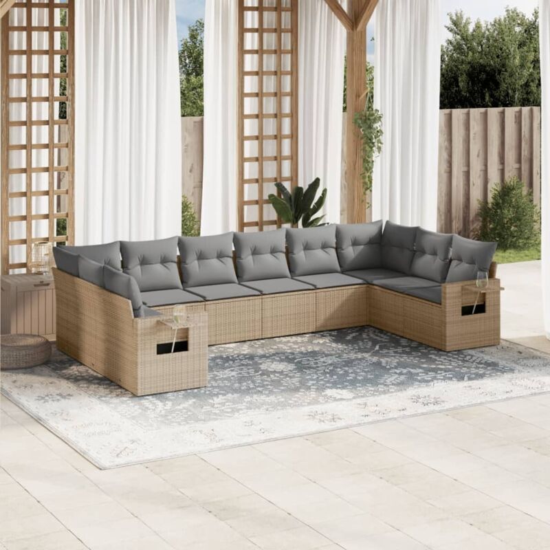 10-tlg. Garten-Sofagarnitur mit Kissen Beige Poly Rattan vidaXL