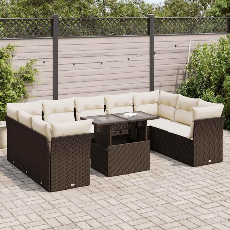 Vidaxl - 10-tlg. Garten-Sofagarnitur mit Kissen Braun Poly Rattan