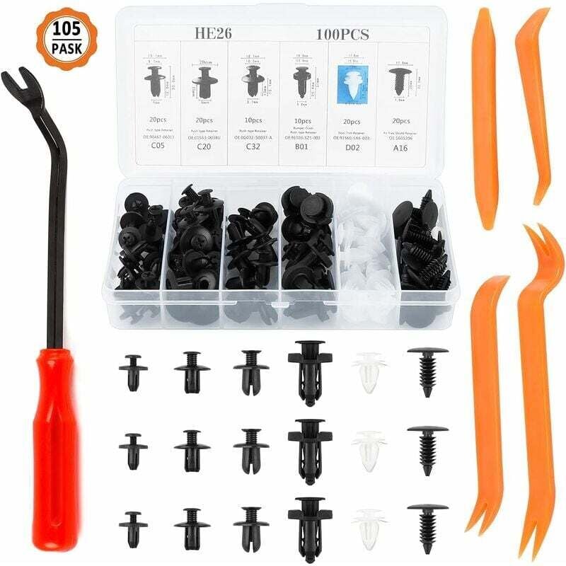 100 Stück Auto-Halteklammern, Auto-Kunststoff-Nietklammern, Auto-Befestigungsklammer und 4 Stück Auto-Entfernungswerkzeuge mit 1 Stück