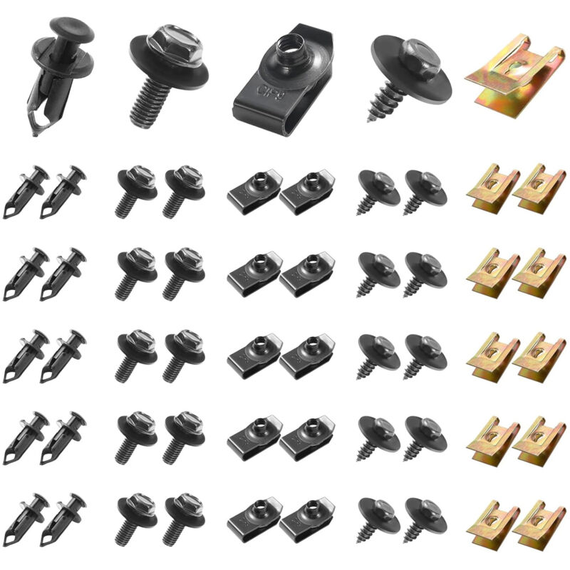 100 Stück Auto-Schrauben und -Schrauben, Unterboden-Schrauben, Karosserieblech-Schrauben, Kunststoff-Klammern, Nietenbefestigungen – Universelles Set