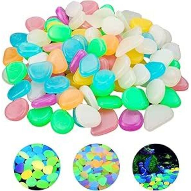 Linghhang - 1 Packung farbige Leuchtsteine 100 Kieselsteine Aquarium Deko fluoreszierende Kieselsteine Aquarium Deko Steine ca. 1,8 bis 3 cm Deko