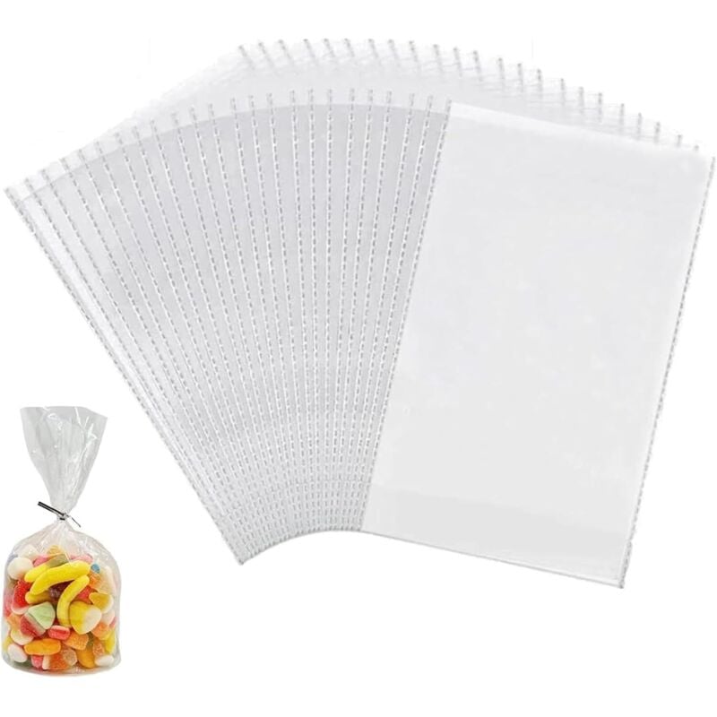 Bluedeer - 100 Stück Durchsichtige Cellophantüten groß 25x15 cm Süßigkeiten Geschenkbeutel mit 100 bunten Krawatten Geeignet klarsichttüten für