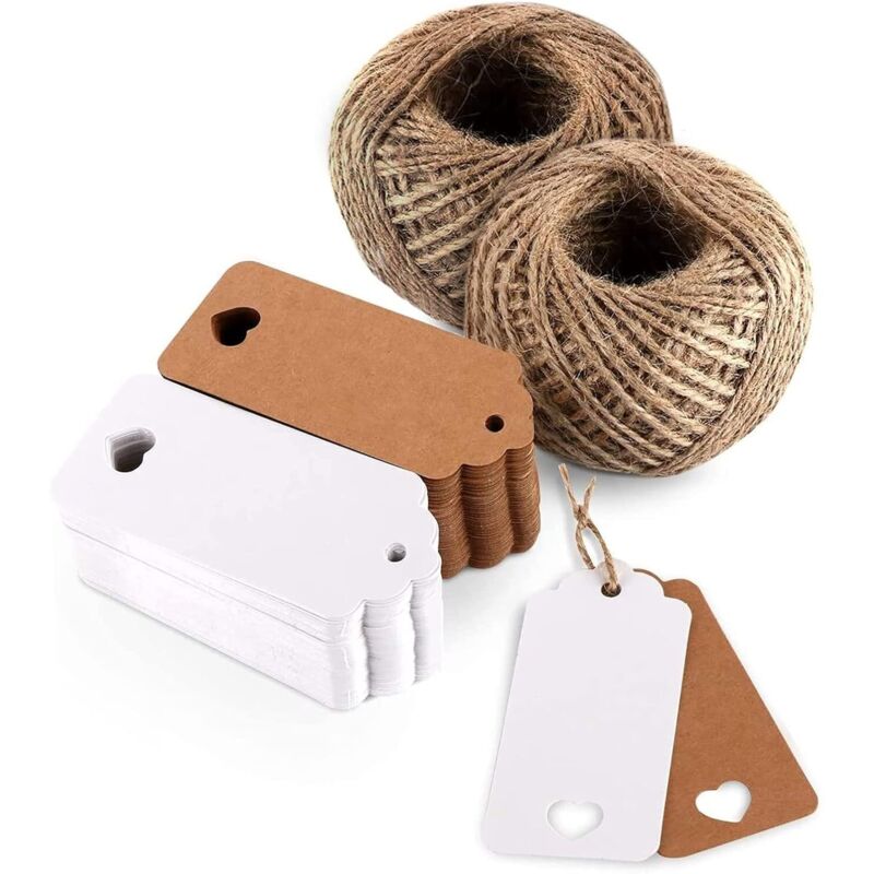 Linghhang - 100 Stück Kraftpapieranhänger mit 30 m Jute für Hochzeitsgeschenke, Weihnachtsfeier-Dekoration