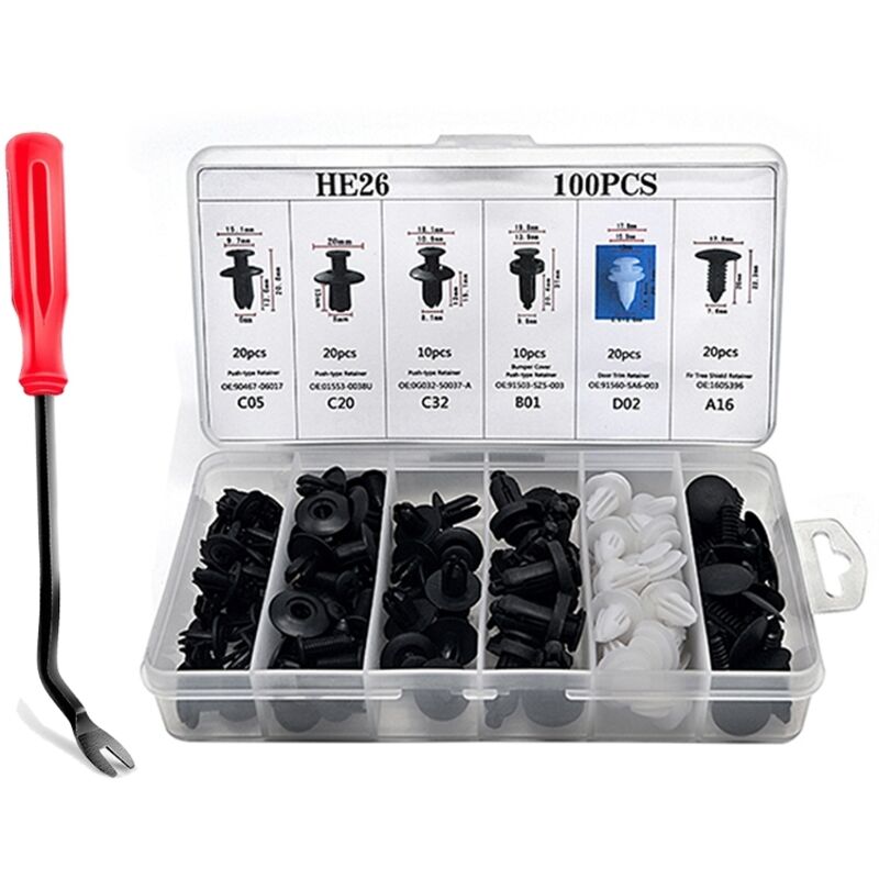 100 stück Kunststoff Nieten Fastener Fender Bumper Push-Clips w/Demontage-Tool für Honda Ford Chrysler Toyota