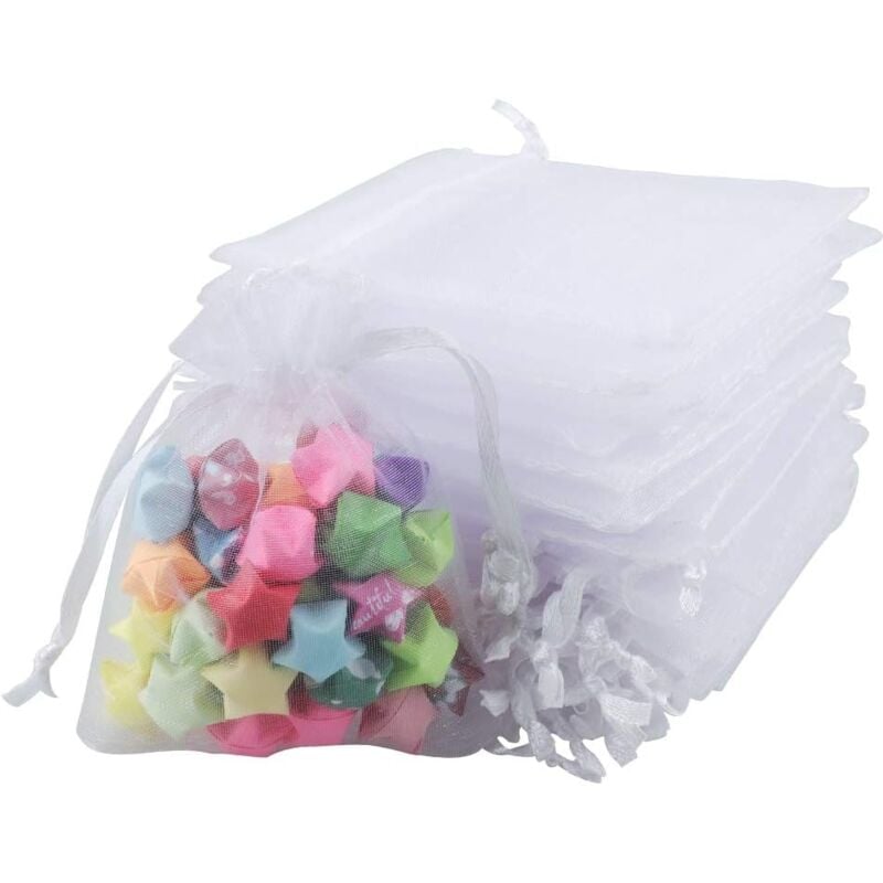 Ersandy - 100 Stück Organzabeutel 7 x 9 cm, kleine Organzabeutel, Schmuckbeutel mit Kordelzug, für Hochzeit, Weihnachten, Geschenk, Süßigkeiten (weiß)