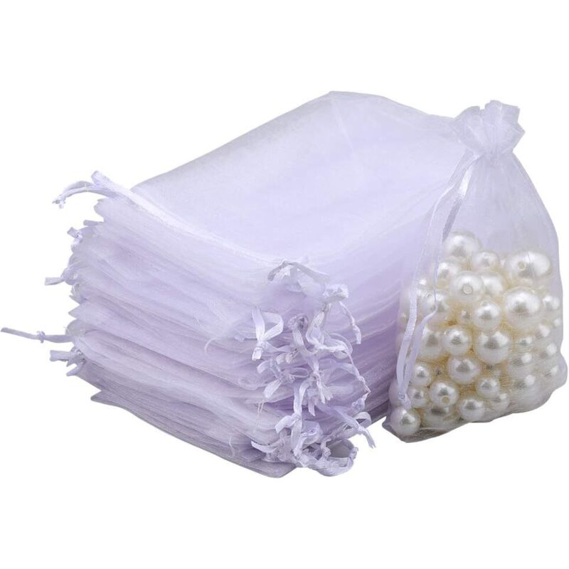 100 Stück Organzabeutel, Organza-Geschenkbeutel, Schmuckbeutel, Lavendelbeutel für Schmuckgeschenke, Süßigkeiten, Hochzeit – 10 x 15 cm, Weiß