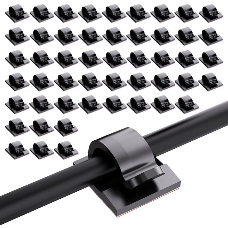 100 Stück selbstklebende Kabelclips, Kabelbinder, Kabelmanagement-Clips für Fernseher, PC, Büro, Zuhause (Schwarz)