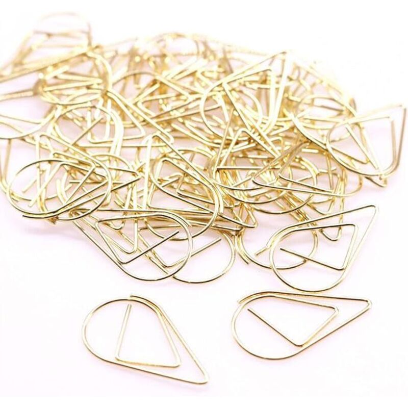 Büroklammern aus Metall in Tropfenform für Bücher, Memos, Papier, Poster, Fotos, Gold, 100 Stück