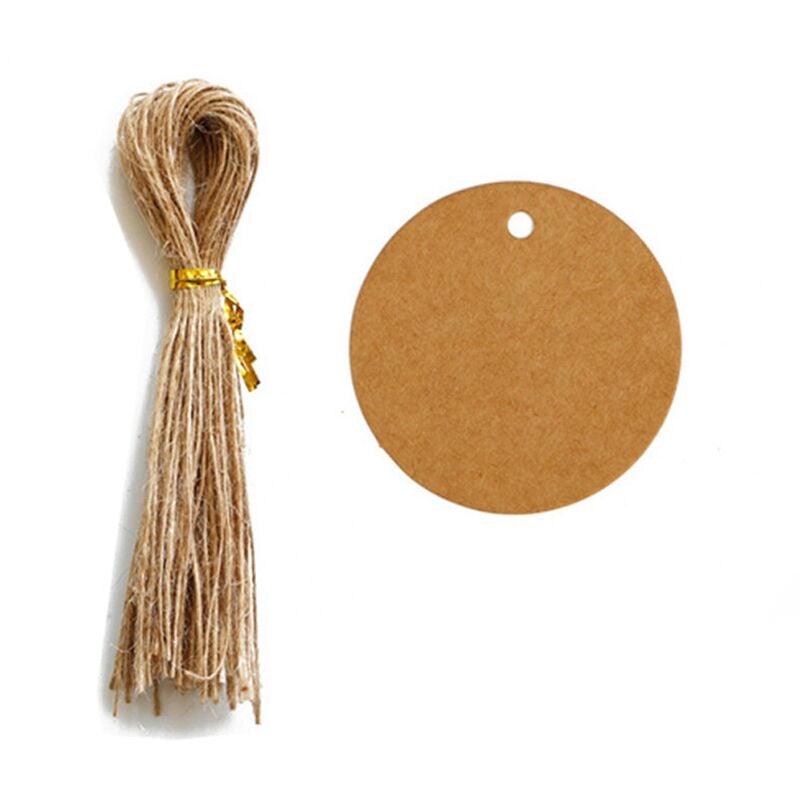 100 Stück Kraftanhänger, Geschenkanhänger, runde Etiketten, 4 x 4 cm, Kraftanhänger, leere Etiketten für Hochzeit, Geburtstag, Weihnachten (braun)