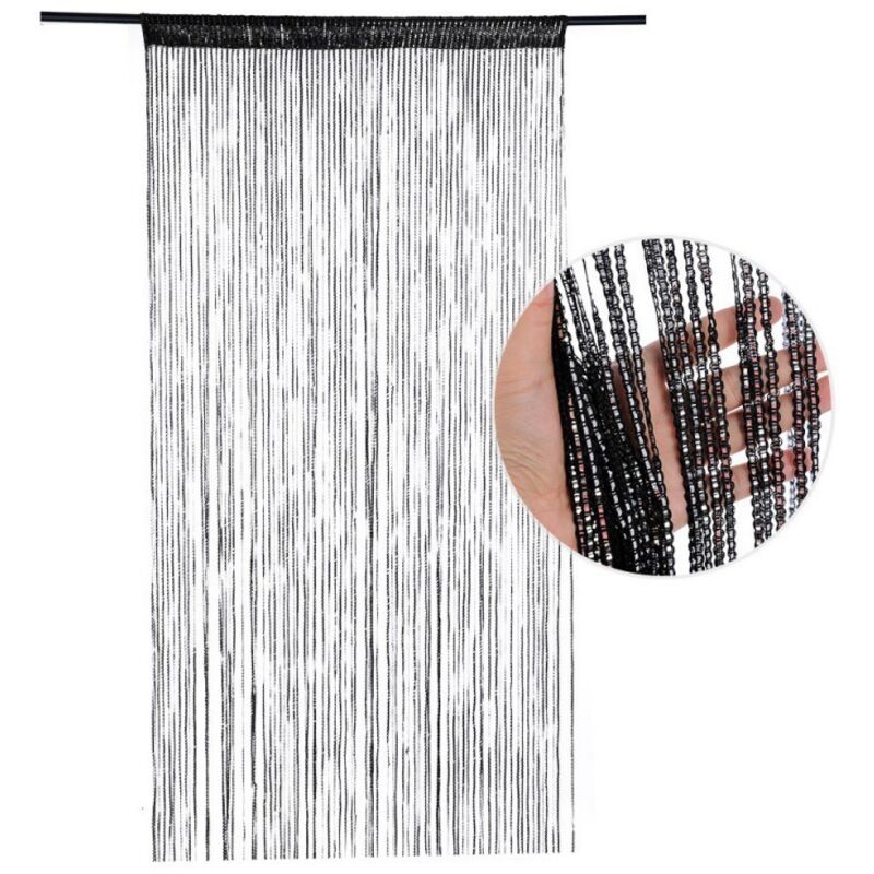 100 x 200 cm Pailletten-Türvorhang mit Quasten für Raumteiler und Sichtschutz (Schwarz)