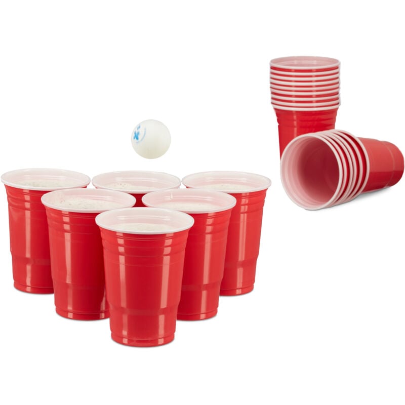 100 x Beer Pong Becher, stabiler Plastikbecher, Partybecher 16 oz/ 473 ml, Trinkbecher Softdrinks u. Bier, rot