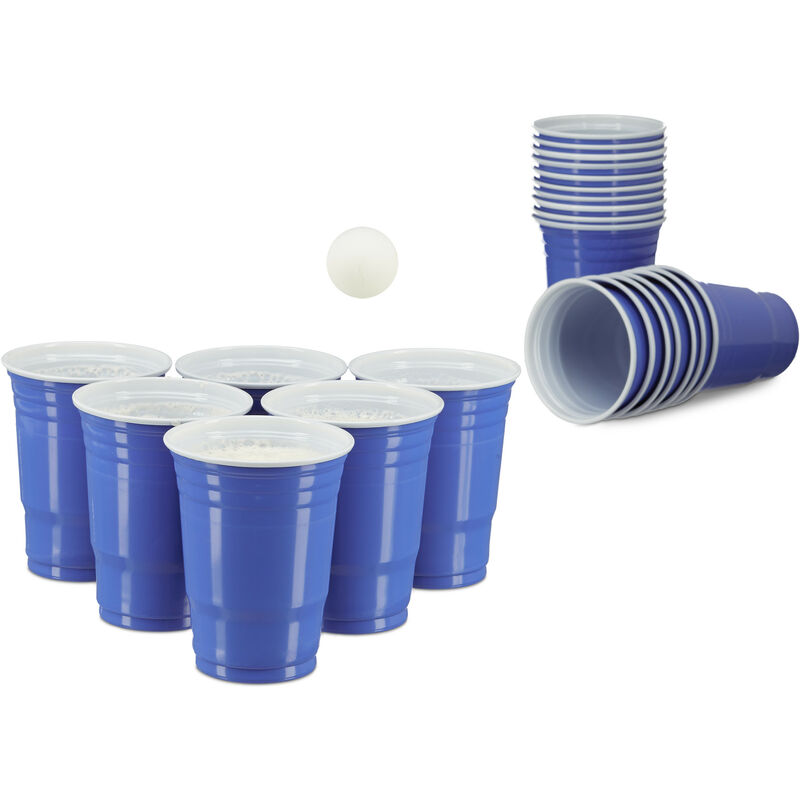 Beer Pong Becher, 50 Stück, stabiler Plastikbecher, Partybecher 16 oz, Trinkbecher Softdrinks u. Bier, blau - Relaxdays